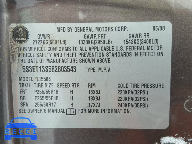 2008 SAAB 9-7X 4.2I 5S3ET13S582803543 Bild 9