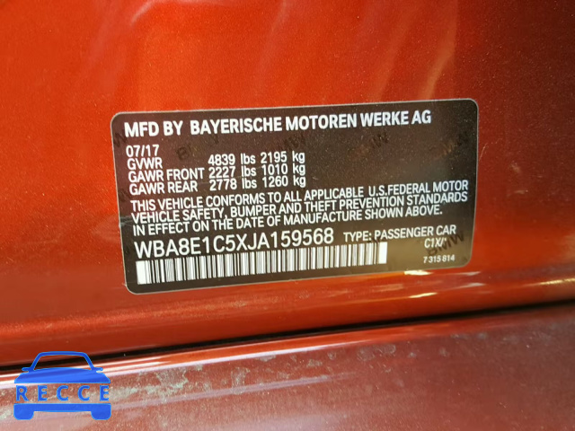 2018 BMW 330E WBA8E1C5XJA159568 зображення 9