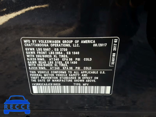 2018 VOLKSWAGEN ATLAS SEL 1V2RR2CA3JC519023 image 9