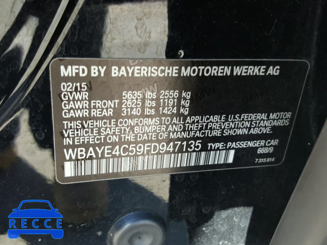 2015 BMW 740 LI WBAYE4C59FD947135 image 9