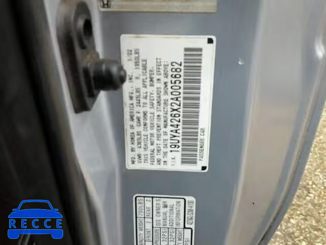 2002 ACURA 3.2CL TYPE 19UYA426X2A005682 image 9