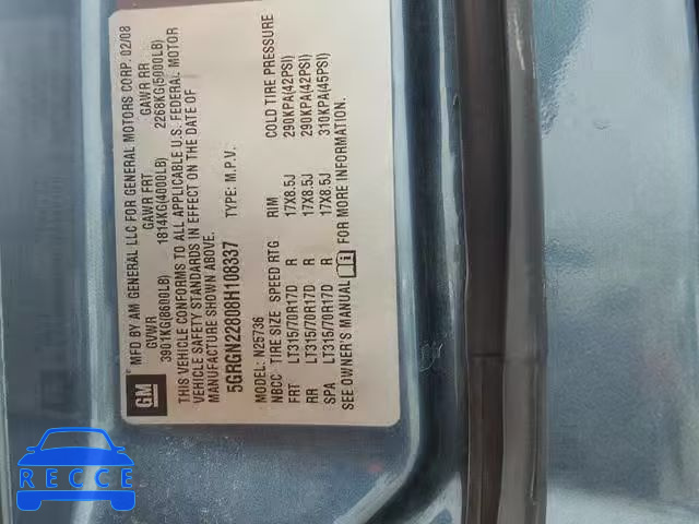 2008 HUMMER H2 SUT 5GRGN22808H108337 Bild 9