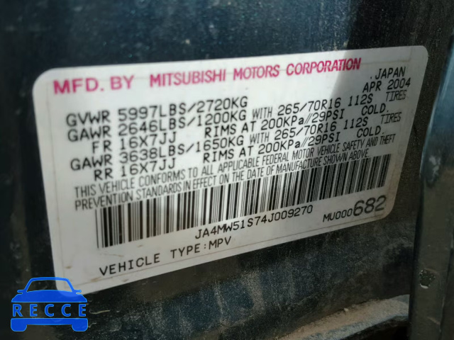 2004 MITSUBISHI MONTERO LI JA4MW51S74J009270 image 9