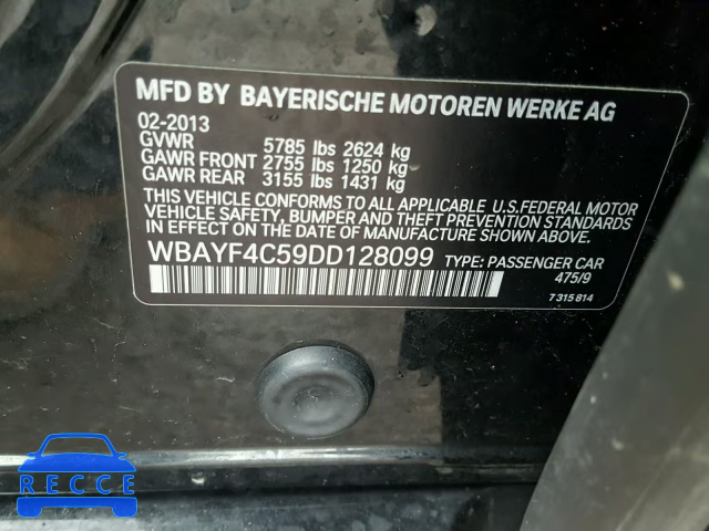 2013 BMW 740 LXI WBAYF4C59DD128099 зображення 9