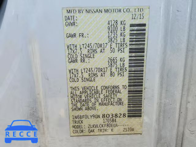 2016 NISSAN NV 2500 S 1N6BF0LY9GN803828 image 9