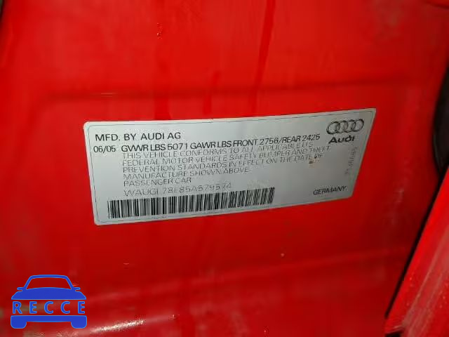 2005 AUDI NEW S4 QUA WAUGL78E85A579574 зображення 9