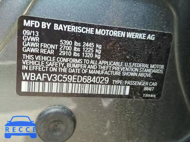 2014 BMW 535 D WBAFV3C59ED684029 зображення 9