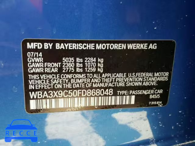 2015 BMW 335 XIGT WBA3X9C50FD868048 зображення 9
