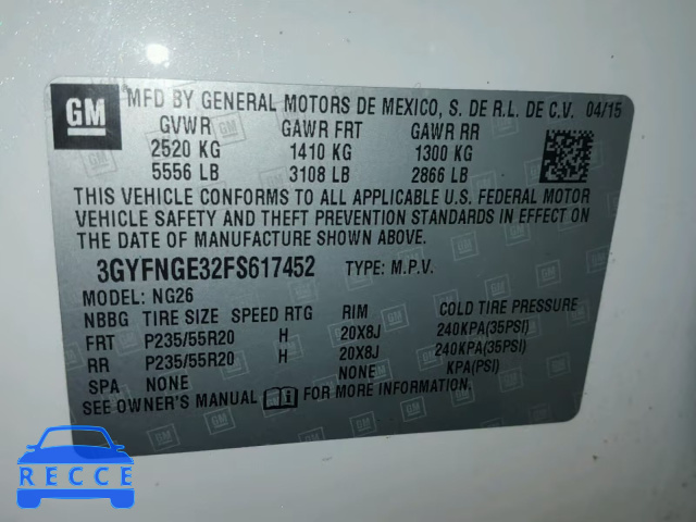 2015 CADILLAC SRX PREMIU 3GYFNGE32FS617452 image 9