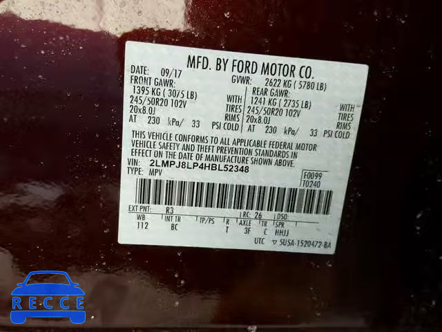 2017 LINCOLN MKX RESERV 2LMPJ8LP4HBL52348 image 9