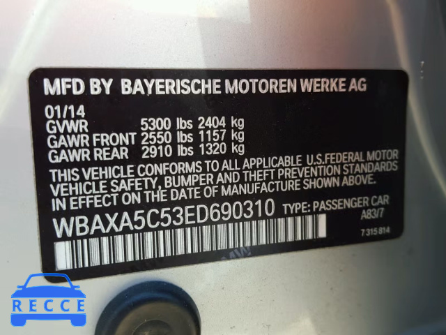 2014 BMW 535 D WBAXA5C53ED690310 зображення 9