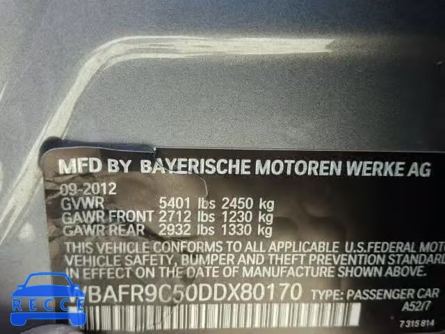 2013 BMW 550 I WBAFR9C50DDX80170 image 9