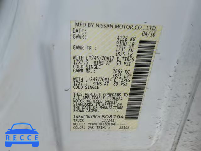2016 NISSAN NV 2500 S 1N6AF0KY9GN808704 image 9