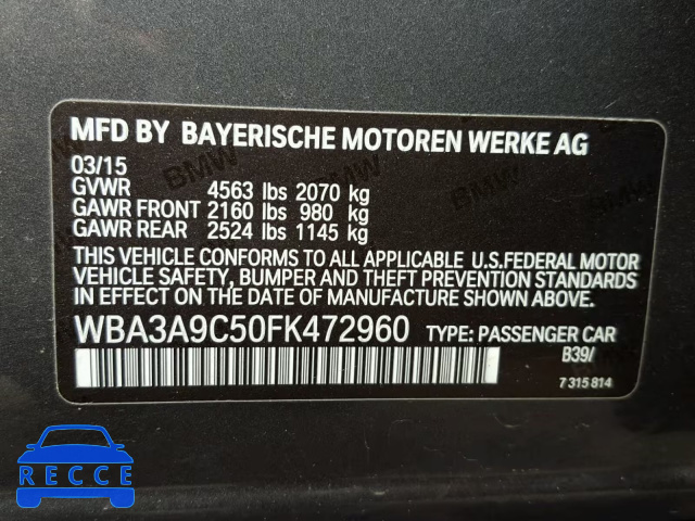 2015 BMW 335 I WBA3A9C50FK472960 Bild 9