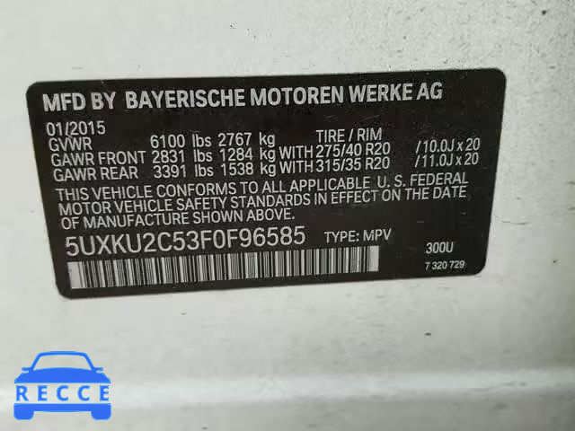 2015 BMW X6 XDRIVE3 5UXKU2C53F0F96585 image 9