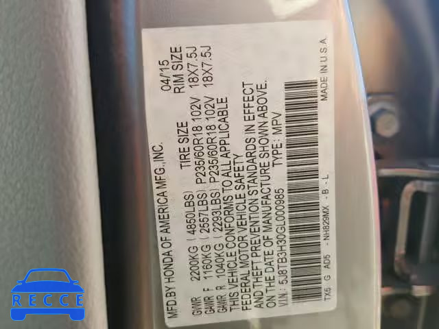 2016 ACURA RDX BASE 5J8TB3H30GL000985 image 9