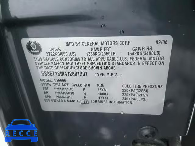 2007 SAAB 9-7X 5.3I 5S3ET13M472801301 image 9