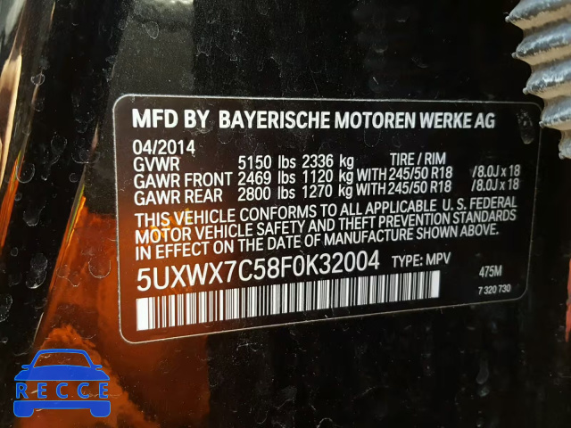 2015 BMW X3 XDRIVE3 5UXWX7C58F0K32004 зображення 9