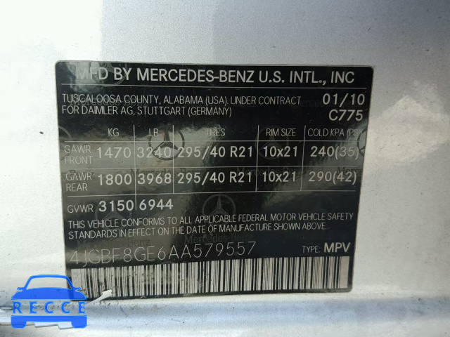 2010 MERCEDES-BENZ GL 550 4MA 4JGBF8GE6AA579557 image 9