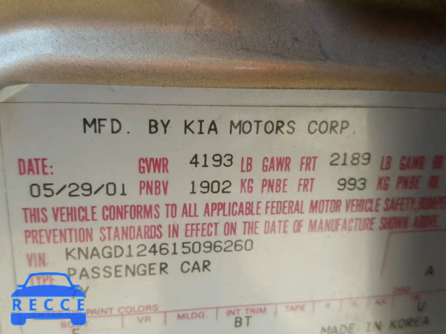 2001 KIA OPTIMA MAG KNAGD124615096260 image 9