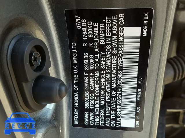 2017 HONDA CIVIC TYPE SHHFK8G71HU202508 image 9