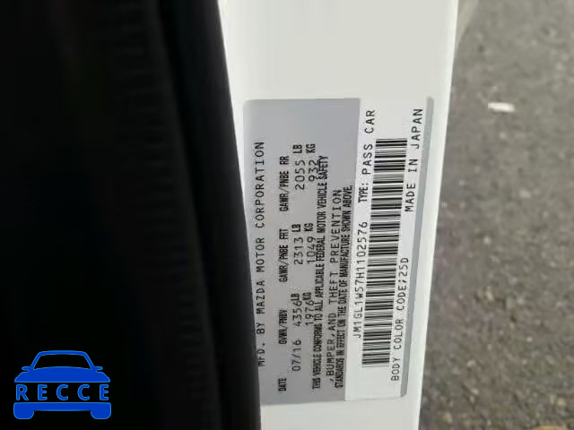 2017 MAZDA 6 GRAND TO JM1GL1W57H1102576 зображення 9