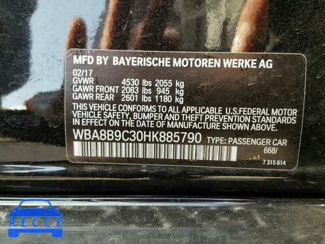 2017 BMW 330 I WBA8B9C30HK885790 зображення 9