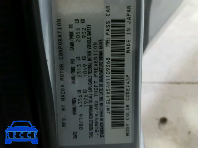 2017 MAZDA 6 GRAND TO JM1GL1X54H1109368 image 9