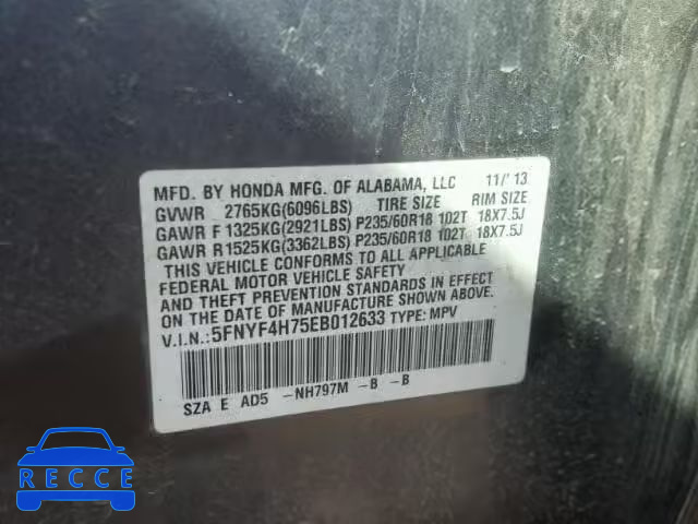 2014 HONDA PILOT EXLN 5FNYF4H75EB012633 image 9