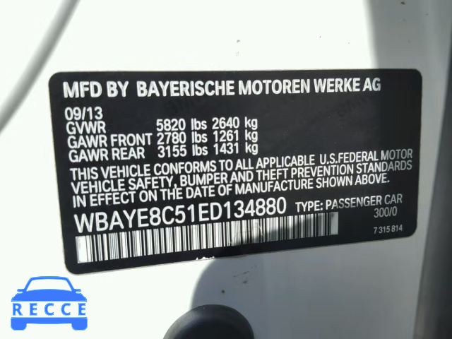 2014 BMW 750 LI WBAYE8C51ED134880 зображення 9