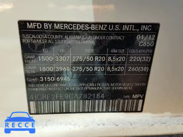 2012 MERCEDES-BENZ GL 350 BLU 4JGBF2FE9CA782184 зображення 9