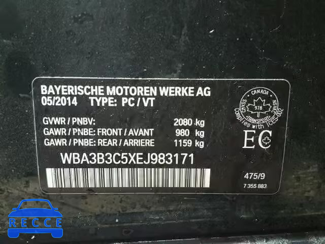 2014 BMW 328 XI WBA3B3C5XEJ983171 зображення 9
