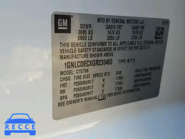 2016 CHEVROLET TAHOE POLI 1GNLCDECXGR230480 image 9