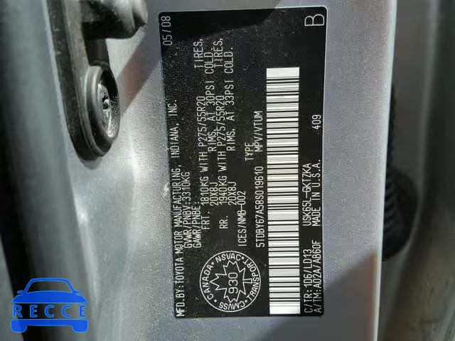 2008 TOYOTA SEQUOIA PL 5TDBY67A58S019610 image 9