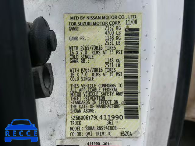 2009 SUZUKI EQUATOR BA 5Z6BD06T79C411990 image 9