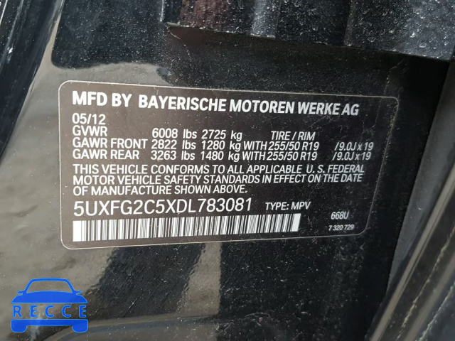 2013 BMW X6 XDRIVE3 5UXFG2C5XDL783081 image 9