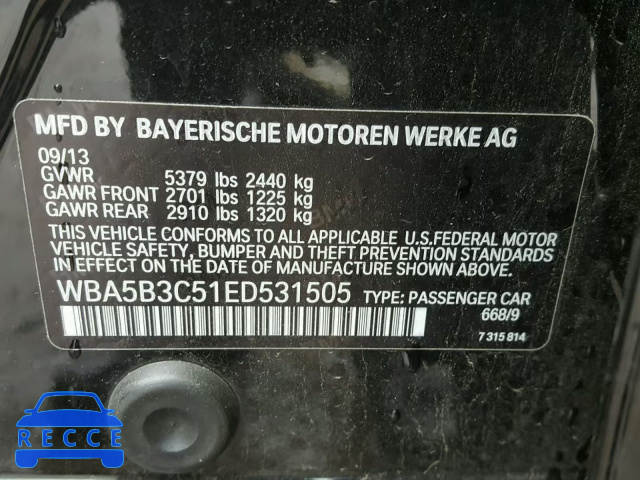 2014 BMW 535 XI WBA5B3C51ED531505 image 9