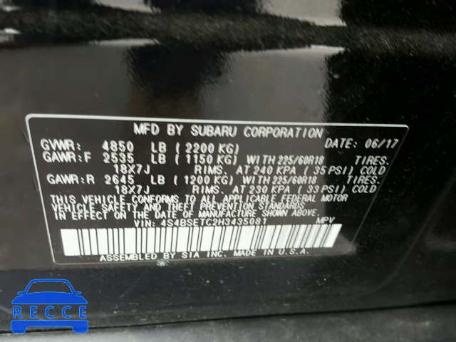 2017 SUBARU OUTBACK TO 4S4BSETC2H3435081 image 9