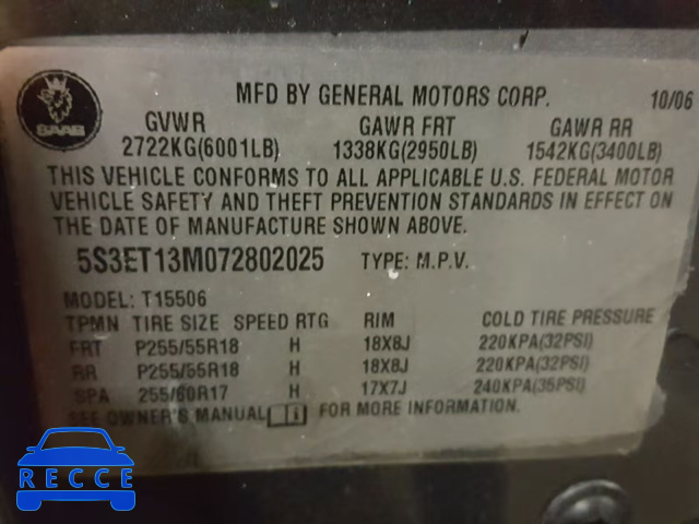 2007 SAAB 9-7X 5.3I 5S3ET13M072802025 image 9