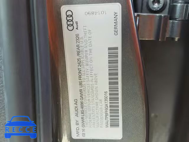 2016 AUDI A3 E-TRON WAUTPBFF6GA135016 зображення 9