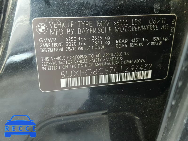 2012 BMW X6 XDRIVE5 5UXFG8C57CLZ97432 Bild 9