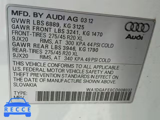 2012 AUDI Q7 PRESTIG WA1DGAFE0CD008032 image 9