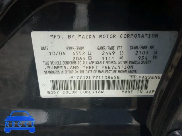 2007 MAZDA SPEED 6 JM1GG12L771108658 image 9