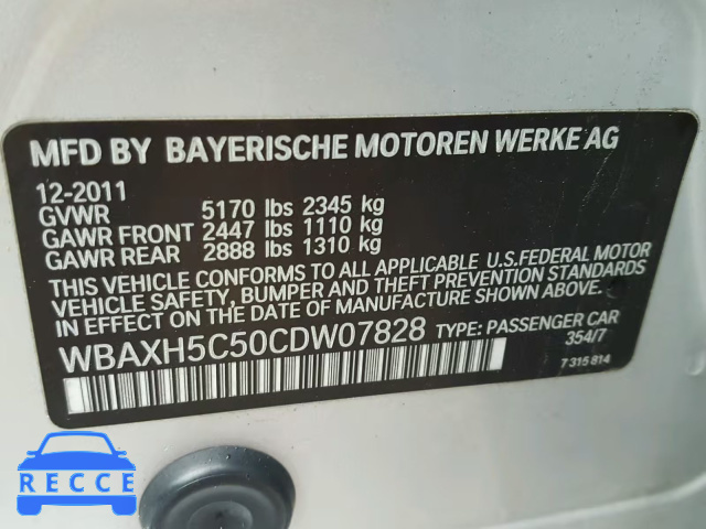 2012 BMW 528 XI WBAXH5C50CDW07828 image 9