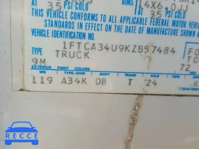 1989 FORD AEROSTAR 1FTCA34U9KZB57484 Bild 9