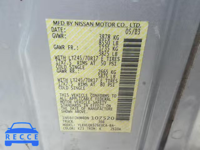 2013 NISSAN NV 1500 1N6BF0KM4DN107520 image 9