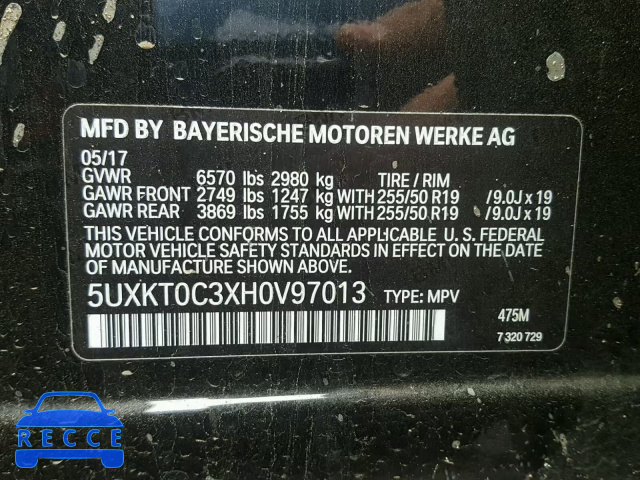 2017 BMW X5 XDR40E 5UXKT0C3XH0V97013 зображення 9