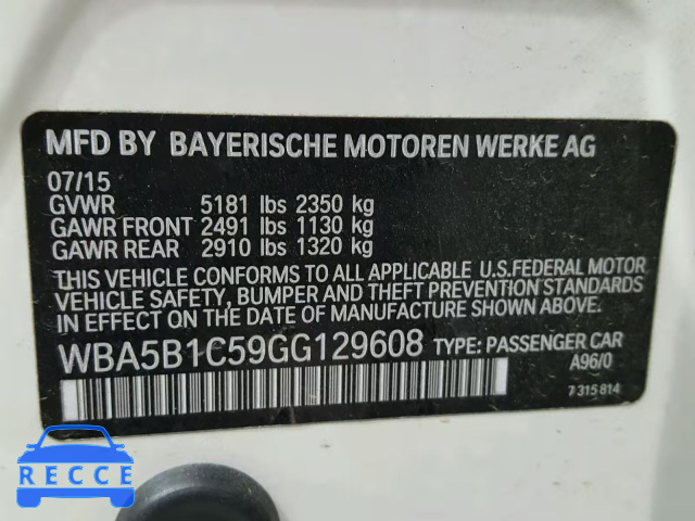 2016 BMW 535 I WBA5B1C59GG129608 зображення 9