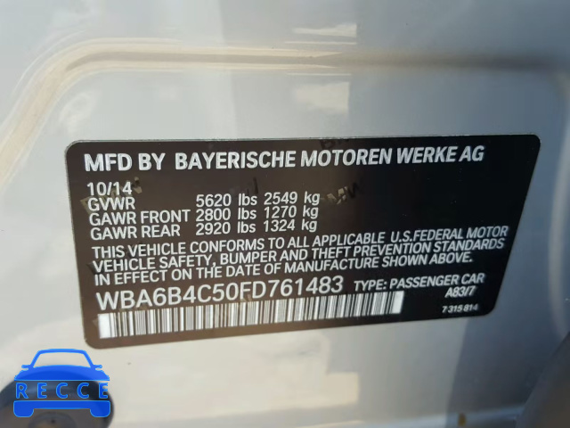 2015 BMW 650 XI WBA6B4C50FD761483 image 9