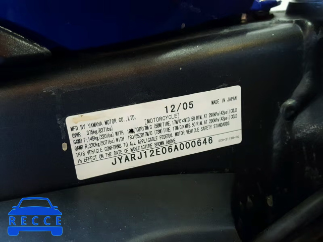 2006 YAMAHA YZFR6 L JYARJ12E06A000646 Bild 9